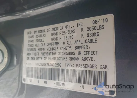 2011 Honda Accord 3.5 Ex-L z USA, uszkodzony, nr VIN 1HGCS2B87BA000209